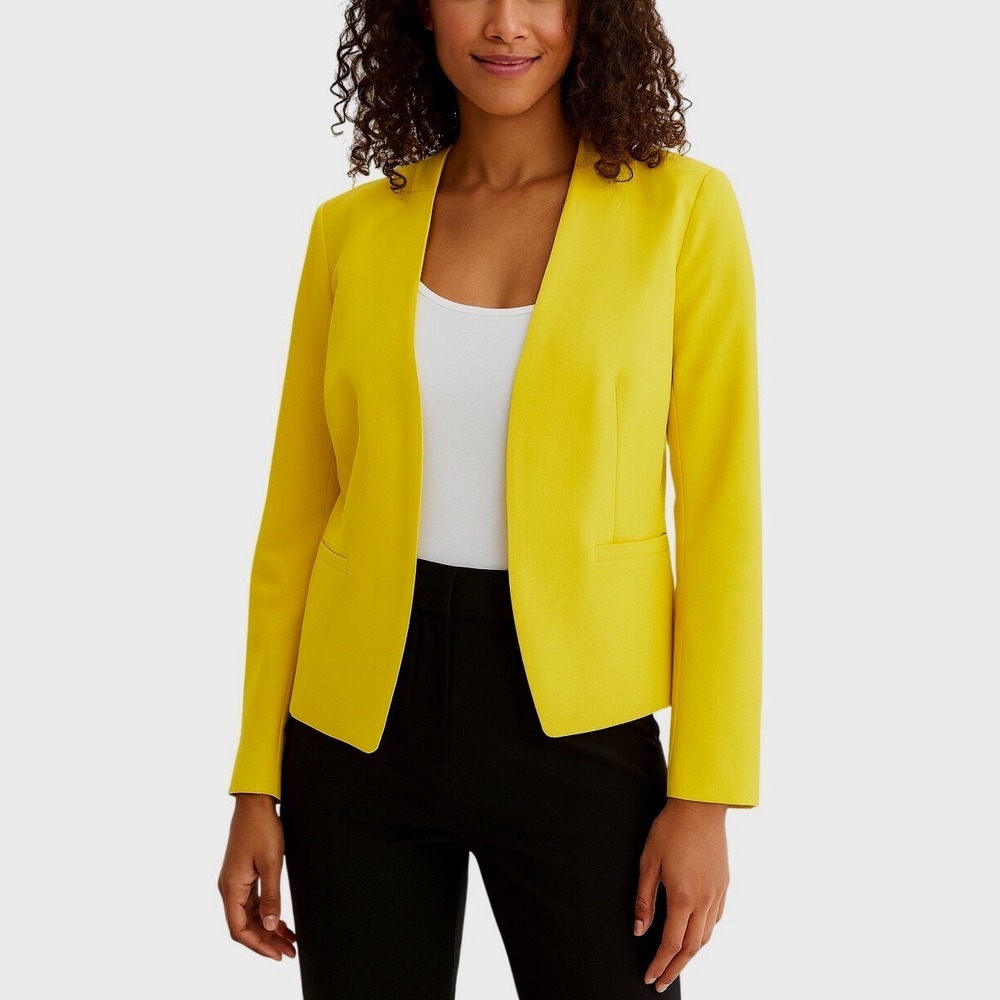 Ann Taylor LOFT Yellow Open Front Peplum Blazer Jacket 8 Colorful Academia 97-40